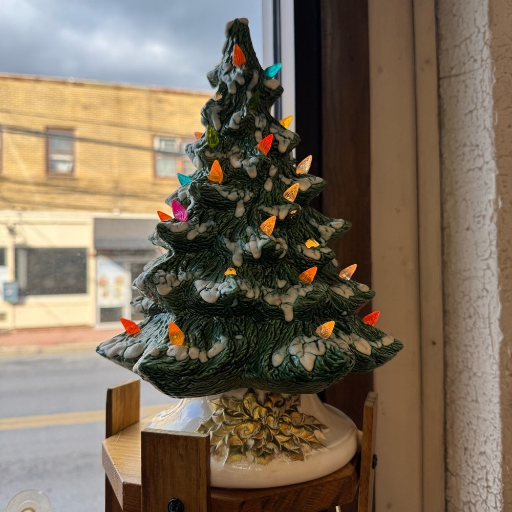 Festive Green Ceramic Christmas Tree with Multicolor Lights